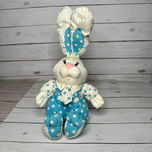 International Silver Co Blue & White Polka Dot 12" Bunny Rabbit Stuffed Toy 1993